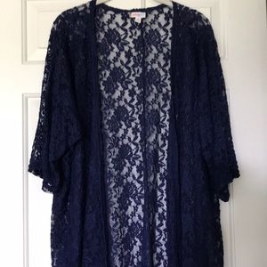 Beautiful blue lace “Lindsay” kimono by LulaRoe.